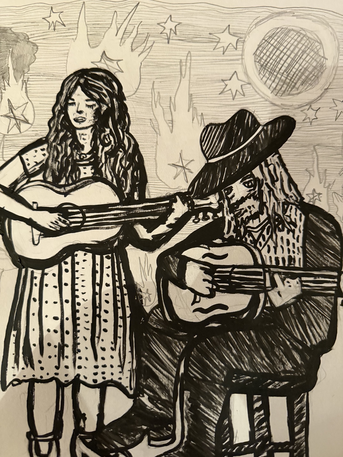 Hand drawn fan art of Nettie and the Delta Boy