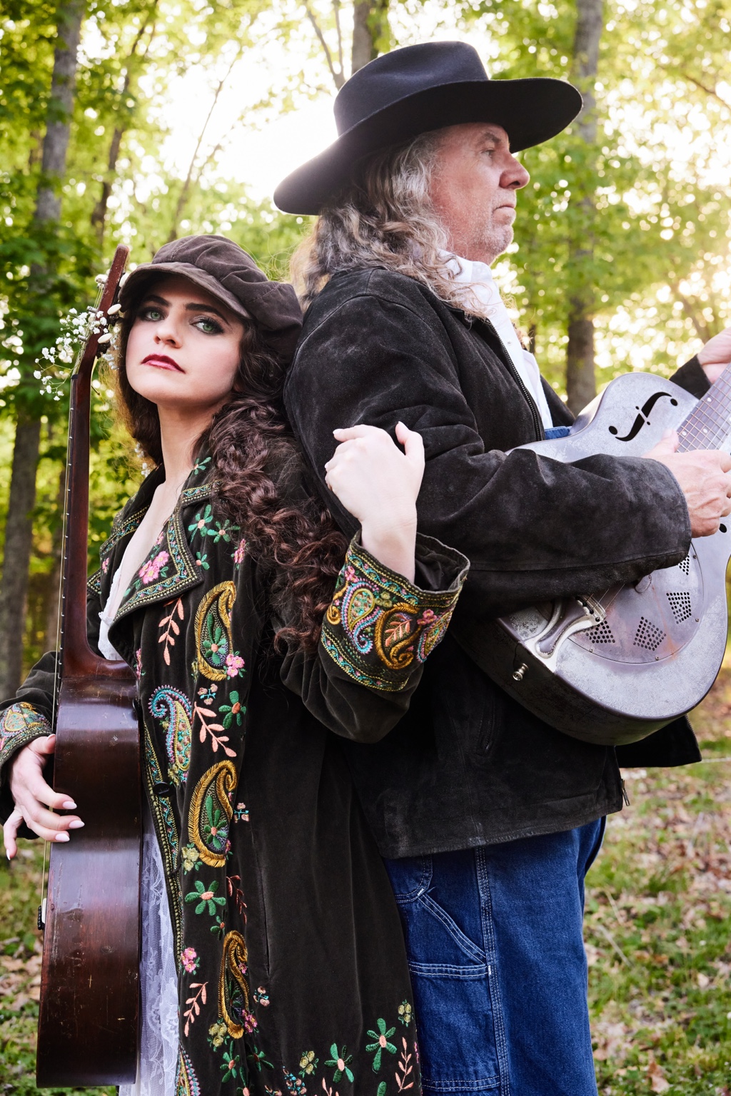 Nettie and the Delta Boy with resonator guitar during the outdoor photo session